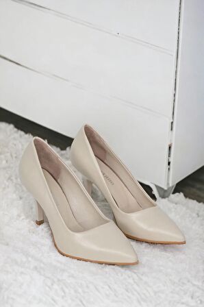 Hakiki Deri Nude Pembe Yumuşak Deriden Sivri Burun Premium Konfor Sade Tarz 7,5 Cm  Stiletto