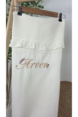 Müslin Yeni Doğan 4Katlı Organik %100Pamuk Kişiye Özgü Nakışlı Hastane Çıkış Seti-Papatya