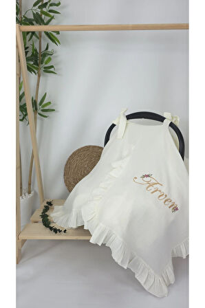 Müslin Yeni Doğan 4Katlı Organik %100Pamuk Kişiye Özgü Nakışlı Hastane Çıkış Seti-Papatya