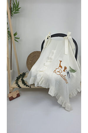 Müslin Yeni Doğan 4Katlı Organik %100Pamuk Kişiye Özgü Nakışlı Hastane Çıkış Seti-Safari Model