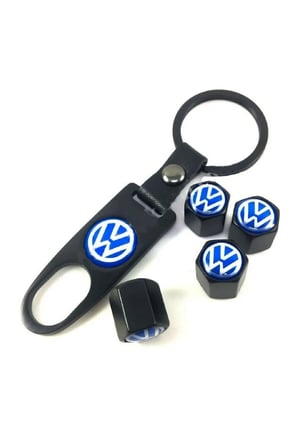 Volkswagen Polo 2002-2009 Metal Anahtarlık Ve Sibop Kapağı Seti ( Mavi-beyaz)