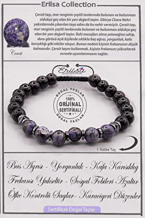 Sertifikalı AAA+ Kalite Gerçek Obsidyen - Çeroit Taşı Bileklik - Ayarlamalı