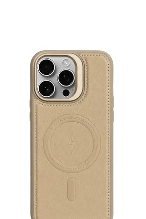 iPhone 14 GripStand MagSafe Deri Kılıf Krem