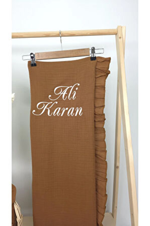 Müslin Yeni Doğan 4Katlı Organik %100Pamuk Kişiye Özgü Nakışlı Hastane Çıkış Seti (Kahverengi Set-1)