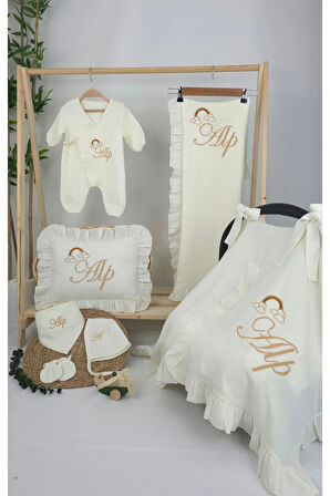 Müslin Yeni Doğan 4Katlı Organik %100Pamuk Kişiye Özgü Nakışlı Hastane Çıkış Seti (Gökkuşağı Model2)