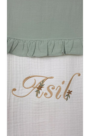 Müslin Yeni Doğan 4Katlı Organik %100Pamuk Kişiye Özgü Nakışlı Hastane Çıkış Seti (Papatya Model-3)