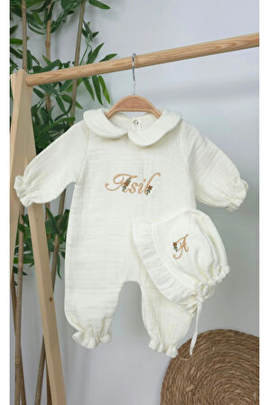 Müslin Yeni Doğan 4Katlı Organik %100Pamuk Kişiye Özgü Nakışlı Hastane Çıkış Seti (Papatya Model-3)