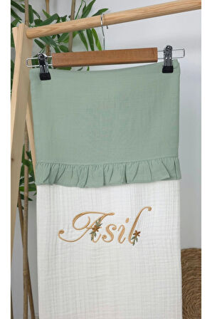 Müslin Yeni Doğan 4Katlı Organik %100Pamuk Kişiye Özgü Nakışlı Hastane Çıkış Seti (Papatya Model-3)