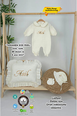 Müslin Yeni Doğan 4Katlı Organik %100Pamuk Kişiye Özgü Nakışlı Hastane Çıkış Seti (Papatya Model-3)