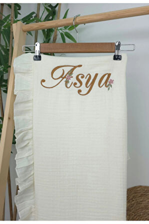 Müslin Yeni Doğan 4Katlı Organik %100Pamuk Kişiye Özgü Nakışlı Hastane Çıkış Seti(Papatya Model-4)