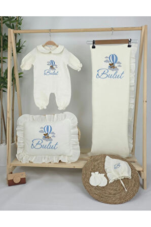 Müslin Yeni Doğan 4Katlı Organik %100Pamuk Kişiye Özgü Nakışlı Hastane Çıkış Seti (Ayıcık Model-3)