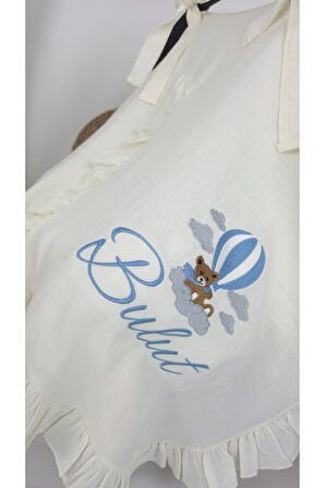 Müslin Yeni Doğan 4Katlı Organik %100Pamuk Kişiye Özgü Nakışlı Hastane Çıkış Seti (Ayıcık Model-3)