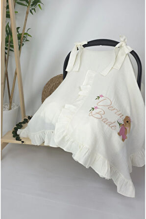 Müslin Yeni Doğan 4Katlı Organik %100Pamuk Kişiye Özgü Nakışlı Hastane Çıkış Seti(Tavşan Model-3)