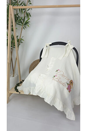 Müslin Yeni Doğan 4Katlı Organik %100Pamuk Kişiye Özgü Nakışlı Hastane Çıkış Seti(Tavşan Model-3)