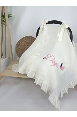 Müslin Yeni Doğan 4Katlı Organik %100Pamuk Kişiye Özgü Nakışlı Hastane Çıkış Seti (Kelebek Model-1)