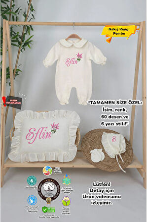 Müslin Yeni Doğan 4Katlı Organik %100Pamuk Kişiye Özgü Nakışlı Hastane Çıkış Seti (Lavanta Modeli)