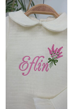 Müslin Yeni Doğan 4Katlı Organik %100Pamuk Kişiye Özgü Nakışlı Hastane Çıkış Seti (Lavanta Modeli)