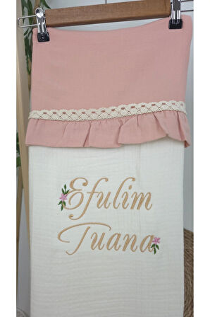 Müslin Yeni Doğan 4Katlı Organik %100Pamuk Kişiye Özgü Nakışlı Hastane Çıkış Seti (Papatya Model-6)