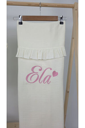 Müslin Yeni Doğan 4Katlı Organik %100Pamuk Kişiye Özgü Nakışlı Hastane Çıkış Seti (Kalpli Model-4)