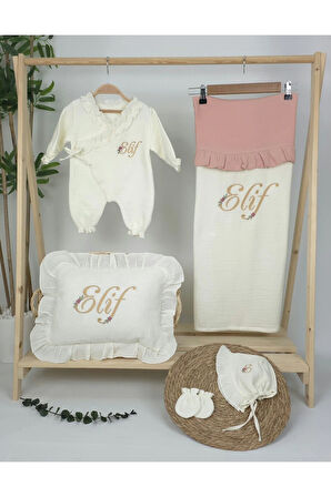 Müslin Yeni Doğan 4Katlı Organik %100Pamuk Kişiye Özgü Nakışlı Hastane Çıkış Seti (Papatya Model-7)