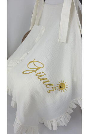 Müslin Yeni Doğan 4katlı Organik %100pamuk Kişiye Özgü Nakışlı Hastane Çıkış Seti (güneş Model-2)