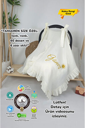 Müslin Yeni Doğan 4Katlı Organik %100Pamuk Kişiye Özgü Nakışlı Hastane Çıkış Seti (Güneş Model-2)
