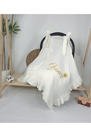 Müslin Yeni Doğan 4Katlı Organik %100Pamuk Kişiye Özgü Nakışlı Hastane Çıkış Seti (Güneş Model-2)