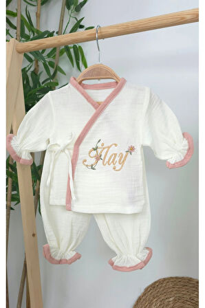 Müslin Yeni Doğan 4Katlı Organik %100Pamuk Kişiye Özgü Nakışlı Hastane Çıkış Seti (Papatya Model-9)