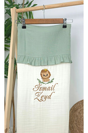 Müslin Yeni Doğan 4Katlı Organik %100Pamuk Kişiye Özgü Nakışlı Hastane Çıkış Seti (Aslan Model-2)