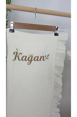 Müslin Yeni Doğan 4Katlı Organik %100Pamuk Kişiye Özgü Nakışlı Hastane Çıkış Seti (Yaprak Desen-2)