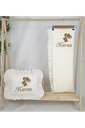 Müslin Yeni Doğan 4Katlı Organik %100Pamuk Kişiye Özgü Nakışlı Hastane Çıkış Seti (Ayıcık Model-6)