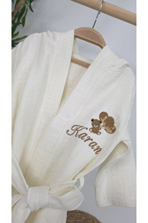 Müslin Yeni Doğan 4Katlı Organik %100Pamuk Kişiye Özgü Nakışlı Hastane Çıkış Seti (Ayıcık Model-6)