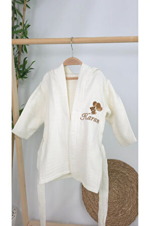 Müslin Yeni Doğan 4Katlı Organik %100Pamuk Kişiye Özgü Nakışlı Hastane Çıkış Seti (Ayıcık Model-6)