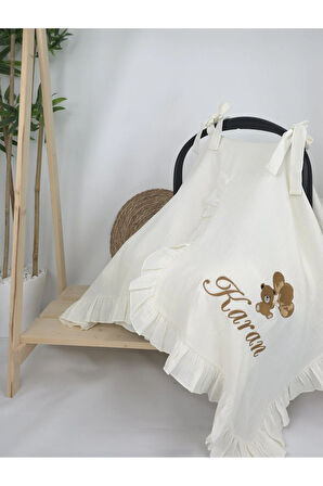 Müslin Yeni Doğan 4Katlı Organik %100Pamuk Kişiye Özgü Nakışlı Hastane Çıkış Seti (Ayıcık Model-6)