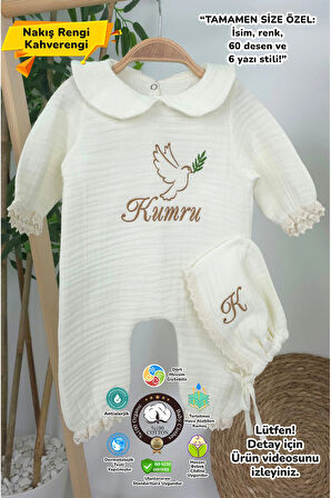 Müslin Yeni Doğan 4Katlı Organik %100Pamuk Kişiye Özgü Nakışlı Hastane Çıkış Seti (Kuş Model-2)