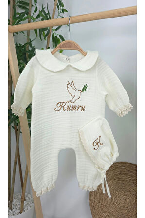 Müslin Yeni Doğan 4Katlı Organik %100Pamuk Kişiye Özgü Nakışlı Hastane Çıkış Seti (Kuş Model-2)