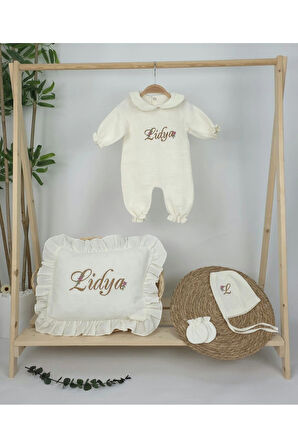 Müslin Yeni Doğan 4Katlı Organik %100Pamuk Kişiye Özgü Nakışlı Hastane Çıkış Seti (Papatya Model-9)