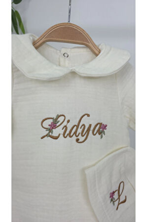 Müslin Yeni Doğan 4Katlı Organik %100Pamuk Kişiye Özgü Nakışlı Hastane Çıkış Seti (Papatya Model-9)