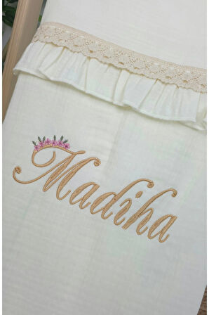 Müslin Yeni Doğan 4Katlı Organik %100Pamuk Kişiye Özgü Nakışlı Hastane Çıkış Seti (Papatya Model-10)