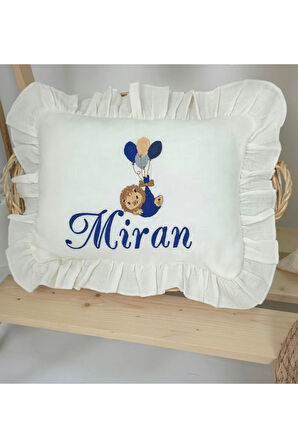 Müslin Yeni Doğan 4Katlı Organik %100Pamuk Kişiye Özgü Nakışlı Hastane Çıkış Seti (Balonlu Aslan-4)