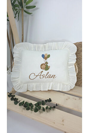 Müslin Yeni Doğan 4Katlı Organik %100Pamuk Kişiye Özgü Nakışlı Hastane Çıkış Seti-Aslan Model