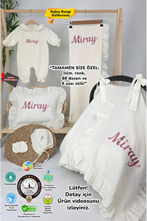 Müslin Yeni Doğan 4Katlı Organik %100Pamuk Kişiye Özgü Nakışlı Hastane Çıkış Seti (Papatya Model-12)