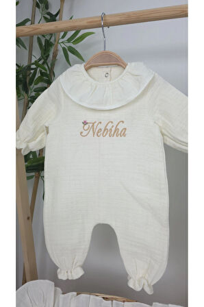 Müslin Yeni Doğan 4Katlı Organik %100Pamuk Kişiye Özgü Nakışlı Hastane Çıkış Seti (Dallı Papatya)