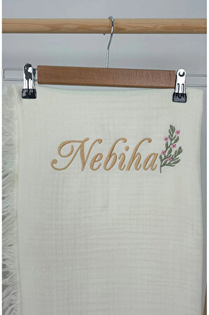 Müslin Yeni Doğan 4Katlı Organik %100Pamuk Kişiye Özgü Nakışlı Hastane Çıkış Seti (Dallı Papatya)