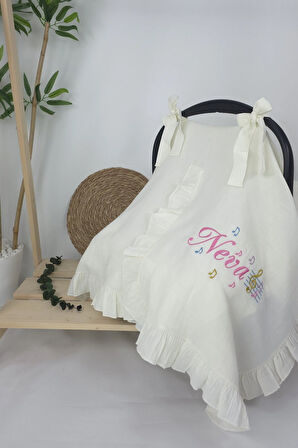 Müslin Yeni Doğan 4Katlı Organik %100Pamuk Kişiye Özgü Nakışlı Hastane Çıkış Seti (Nota Model)