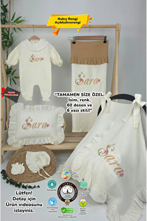 Müslin Yeni Doğan 4Katlı Organik %100Pamuk Kişiye Özgü Nakışlı Hastane Çıkış Seti (Papatya Model-13)