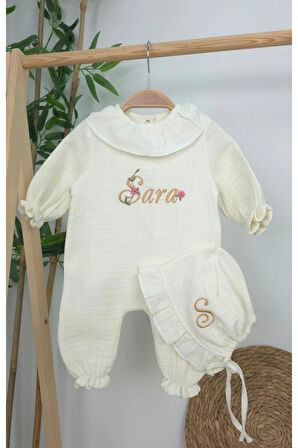 Müslin Yeni Doğan 4Katlı Organik %100Pamuk Kişiye Özgü Nakışlı Hastane Çıkış Seti (Papatya Model-13)