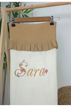 Müslin Yeni Doğan 4Katlı Organik %100Pamuk Kişiye Özgü Nakışlı Hastane Çıkış Seti (Papatya Model-13)