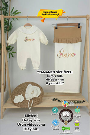 Müslin Yeni Doğan 4Katlı Organik %100Pamuk Kişiye Özgü Nakışlı Hastane Çıkış Seti (Papatya Model-13)