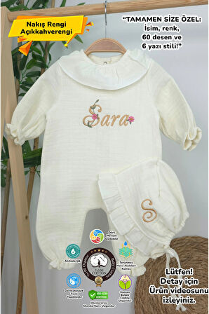 Müslin Yeni Doğan 4Katlı Organik %100Pamuk Kişiye Özgü Nakışlı Hastane Çıkış Seti (Papatya Model-13)